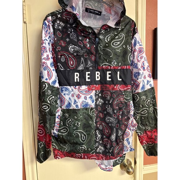 Rebel Minds M Patchwork Paisley Hoodie Jacket Unisex 100% Polyester Red/Green/Bl - Picture 2 of 8